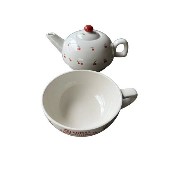 Celestial Seasonings Ceramic Teacup Cherry Design 3 Piece TEA FOR ONE TEA SET - Picture 7 of 15
